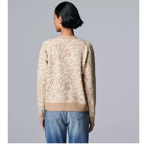 Simply Vera Wang Tan Animal Print Knit Cardigan Button Sweater Plus Sz XXL New - Picture 3 of 9